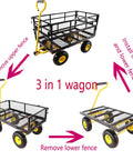 Four-Wheeled Trailer With Double-Deck Detachable Side For Farm And Warehouse Use Steel Heavy-Duty Cart in three configurations