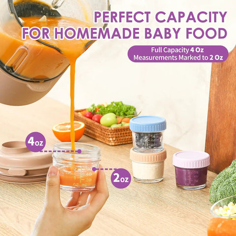 Glass Baby Food Storage Jars 4 Oz 12 Pack With Color Lids Totally Leak Proof BPA Free Reusable Baby Food Containers