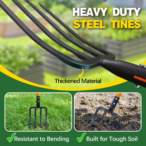 Heavy Duty Garden Fork With 4 Tines 45 Inch Spading Fork Steel Handle And Enhanced D Handle for tough soil in gardens