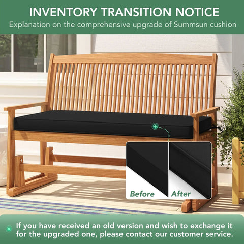Outdoor Bench Cushion For All Weather Use, Waterproof, Fade Resistant, Non Slip Pad With Removable Cover, Fits Garden Benches, Porch Swings, Patio Sets, 48 X 18 X 3 Inches, Black on wooden bench