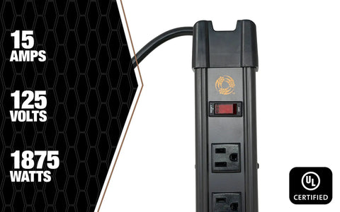 Heavy Duty Magnetic 6 Outlet Metal Power Strip With 6 Foot Cord, Cord Management, Lighted On Off Switch, Surge Protection
