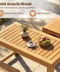 Acacia Wood Outdoor Coffee Table With Stools Three Piece Patio Set With Hidden Storage on stone patio