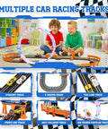 Children playing with 9.86Ft 2-In-1 Slot Car Track Set with Four Cars Dual Racing Mode Battery or Electric Power in playroom