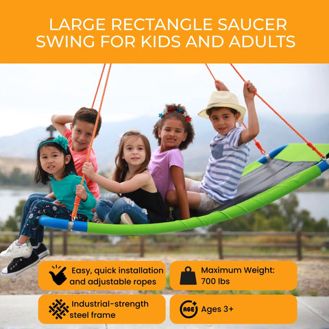 Platform Swing Giant Rectangular Saucer For Kids And Adults with children playing, durable steel frame, 700 lb capacity