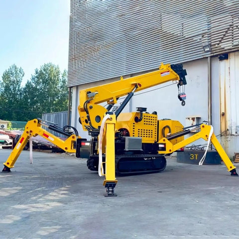 Heavy Duty Compact Crawler Crane Equipped With Hydraulic Telescopic Boom Handles Tight Job Sites And Indoor Installations Like A Boss Solid 10M 12M 15M Heavy Lift Rig shown in yellow with extended boom and outriggers on a job site.