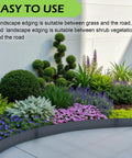 Garden with Easy Install No Dig Landscape Edging Kit With Galvanized Steel, Navy Blue Powder Coated Bendable Border Strips in use