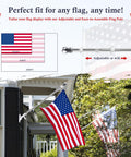 6Ft Outdoor Flag Pole Kit With 360 Degree Anti Wrap Rotating Rings For Porch And Garden Heavy Duty Stainless Steel Fits 3x5 Flags Bracket Not Included, showing American flag on porch with adjustable pole.