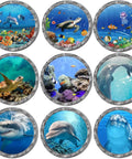 9 Piece Ocean Animals Wall Sticker Set With 3D Look Removable Peel And Stick Vinyl Decals in porthole design featuring sea life