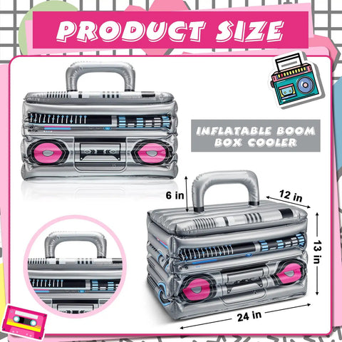 Inflatable Boom Box Beverage Cooler For Retro 80s 90s Parties, 24 inch gray blow up radio cooler for drinks.