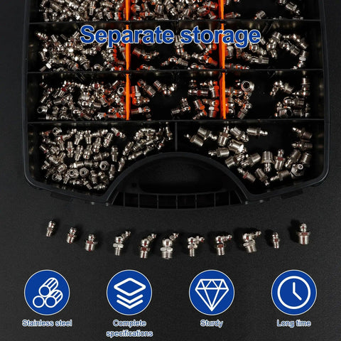 270 Piece Galvanized Grease Zerk Fitting Kit With Imperial And Metric Range in plastic storage box