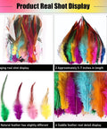 120 Pcs 5 To 7 Inch Rooster Saddle Feathers Bulk For Crafts And DIY Projects, Wedding Decor, Dream Catcher Supplies, Party Home Crafts, 12 Color Mix, Natural Saddle Hackle Feathers displayed in packaging and detail.