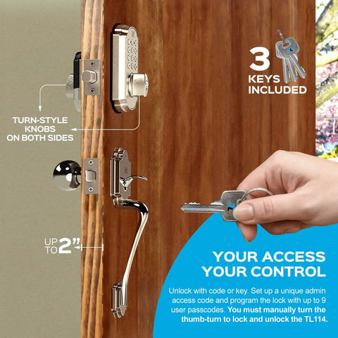 Front Door Lockset Combo Digital Deadbolt With Keypad And Entry Handle, Electronic Lock With Key, Brushed Nickel on Wood Door