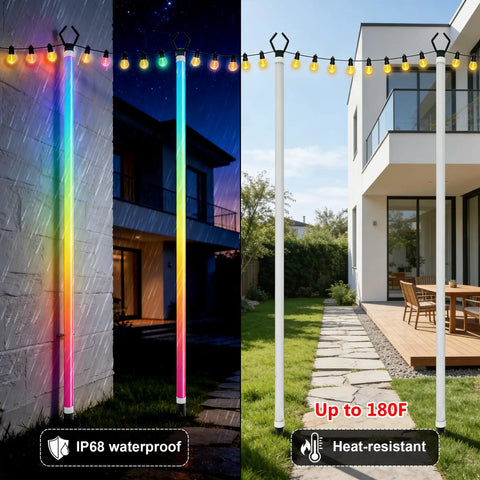 4 Pack Outdoor String Light Poles For Hanging String Lights With Clips And Holders Heavy Duty Metal Post Mounting Stands