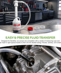 Heavy Duty 30cc Hand Oil Transfer Pump for quick transmission fluid and gear oil with flexible tubing and measuring cups.