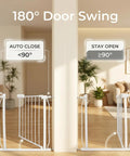 Super Wide Baby Gate 57.5 to 62 Inch White Metal Pressure Mounted Indoor Safety Gate with Walk Through Door open to 180 degrees