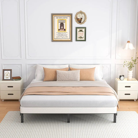 Heavy Duty King Size Box Spring Foundation With 5 Inch Low Profile Design And Beefy Steel Framework Supporting Up To 3500 Pounds in a styled bedroom.