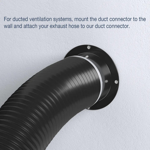 4 Inch ABS Plastic Duct Connector Flange For Dust Collection And Dryer Venting installed on wall with duct attached, black