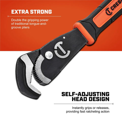 Close-up of 12 Inch Self Adjusting Pipe Wrench With Dual Material Handle showcasing self-adjusting jaw design.