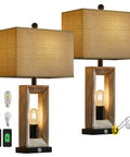 Rustic Farmhouse 3-Way Dimmable USB Table Lamps Set Of 2 with bulbs, touch control nightlights, 25-inch, vintage modern style