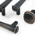 Close-up of Vintage Square Brushed Bronze Cabinet Knobs Set Of 10 for Cabinets and Drawers Oil Rubbed Hardware