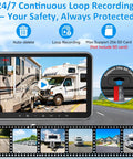 Wireless RV Camera System Plug And Play For Pre Wired RVs 8 Inch HD 1080P Monitor showing RV view with 24/7 loop recording.
