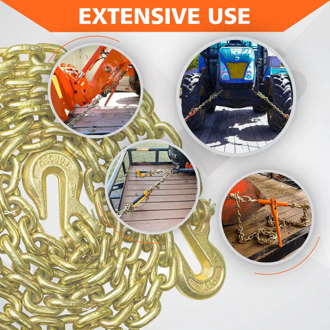 G80 Grade 80 Transport Binder Chain 5 16 Inch By 10 Foot With Clevis Grab Hooks 4900 Lbs Safe Working Load in towing and binding use