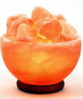 Himalayan Salt Chip Bowl Lamp With Dimmer Switch Hand-Carved Stone Salt Lamp On Premium Wood Base Cozy Warm Glow For Chill Vibes And Relaxation Great Gift For Any Occasion on wooden base