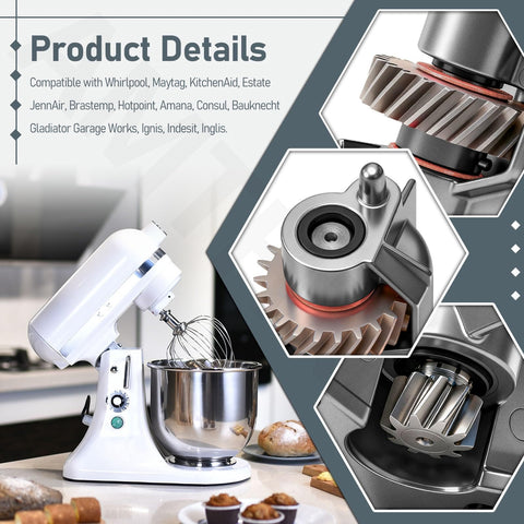 Beefed Up Worm Drive Gear And Bracket Kit With Food Grade Grease For Mixer Repair WP240309-2 Compatible With Whirlpool Maytag KitchenAid Estate JennAir Amana Hotpoint And More
