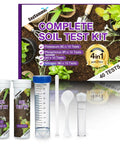 4-In-1 Soil Test Kit With 40 Tests For pH Nitrogen Phosphorus And Potassium includes tubes, droppers, and spoons for gardening use.