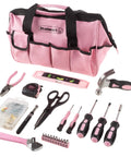 Pink 123 Piece Tool Kit With Carrying Bag Heat Treated Steel Hand Tools And Repair Set For Apartments Dorms And Homeowners