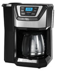 12 Cup Coffee Maker With Built In Grinder And Brew System For Fresh Ground Coffee Every Morning Programmable Auto Start Easy To Use Black Finish For Busy Mornings And Fresh Cup Every Time. Black coffee maker with integrated grinder and digital display