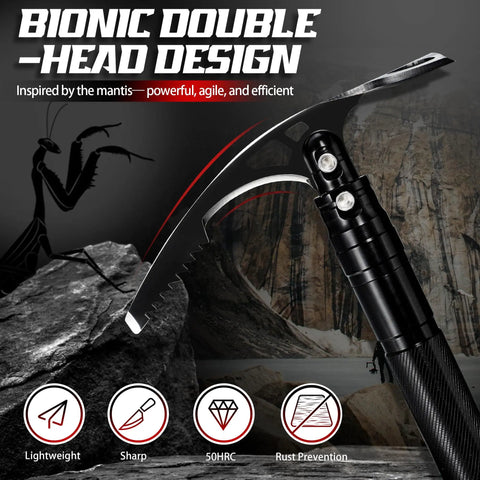 Bionic double-head design of 8 In 1 Folding Pickaxe Mattock Rugged All In One Survival Tool With Garden Hoe And Knife stainless steel