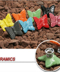 Colorful ceramic butterfly cabinet knobs on rocks, includes Ceramic Butterfly Cabinet Knobs Set Pink, 6 Pack Vintage Drawer Pulls.