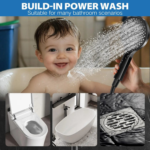 Child enjoying bath with Big 8 Inch Rain Shower Head With Handheld Spray High Pressure Rainfall Kit, suitable for pet cleaning.