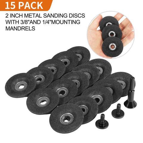 2 Inch Die Grinder Wheel Set, Fifteen Piece T27 Aluminum Oxide Grinding Discs with Mandrels and Shaft Shanks