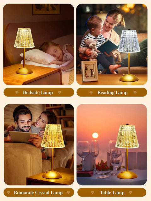 Cordless Dimmable Lamp With Touch Control And 3 Color Modes, Rechargeable 2000mAh Battery in bedroom and dining settings