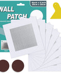 Eight Piece Four Inch Aluminum Drywall Patch Kit with heavy-duty wall hole patches, scraper, and sandpaper included for quick repairs.