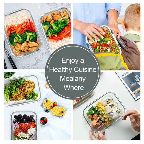 10 Pack 22 Oz Glass Meal Prep Containers With Airtight Locking Lids For Portion Control, meals with veggies and rice