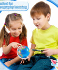 Kids exploring 12 Pack Mini World Globes For Kids Learning 3.4 Inch Rotating Globe With Stand Educational Desk Decor For Geography Class Perfect Classroom Display Blue.