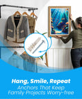 Self Drilling Drywall Anchors And Screws Kit 30 Piece Set with woman hanging picture on wall