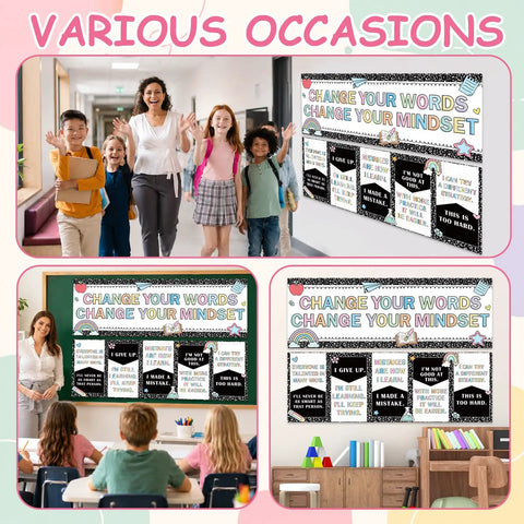 2 Pack Composition Notebook Banner Posters for Classroom Growth Mindset Decor displayed in classrooms and study areas.