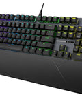Badass Full Size Mechanical Gaming Keyboard With Hot Swappable Linear Switches And Durable Pbt Keycaps For Smooth Typing And Fire Rgb Backlight On Pc With Aluminum Top Plate, featuring RGB backlight and wrist pad.