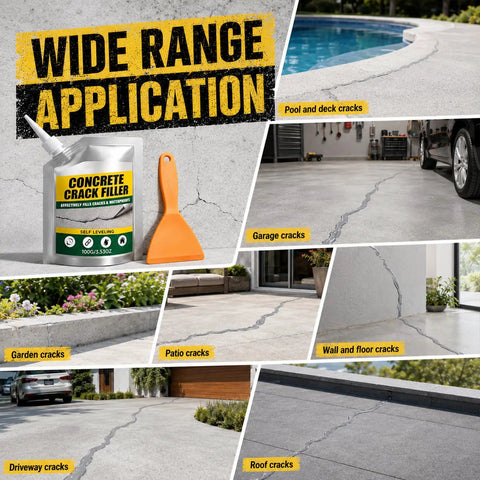 No Mess Waterproof Concrete Crack Filler And Sealant With Self Leveling Formula for garage, patio, pool cracks and driveways.