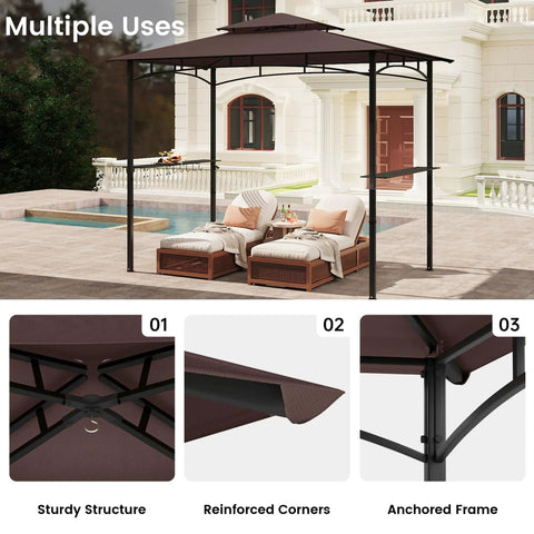 8x5 Grill Gazebo All Weather Outdoor BBQ Canopy With Steel Frame Two Shelves And Utensil Organizer Bottle Opener Rustproof Patio Shelter