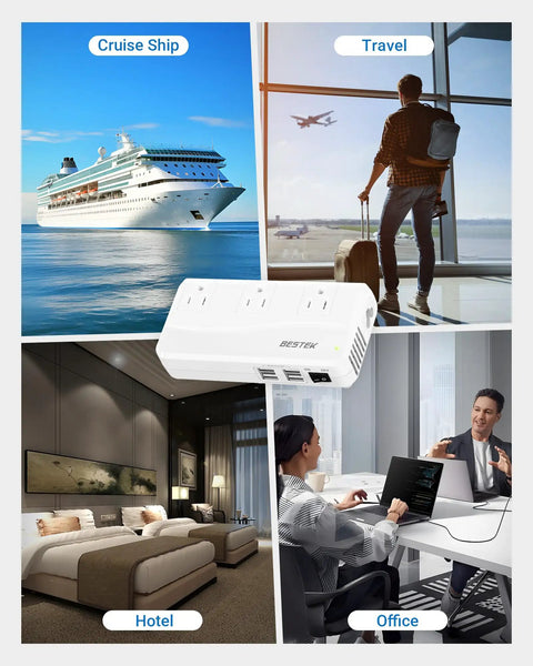 Travel Voltage Converter 220V To 110V With 4 USB Ports, 250W Power Adapter for cruise, hotel, office, travel use.