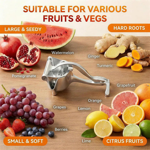Heavy Duty Manual Lime Squeezer For Lemons Oranges & Grapefruits Large Citrus Juicer Press Tool among various fruits and veggies.