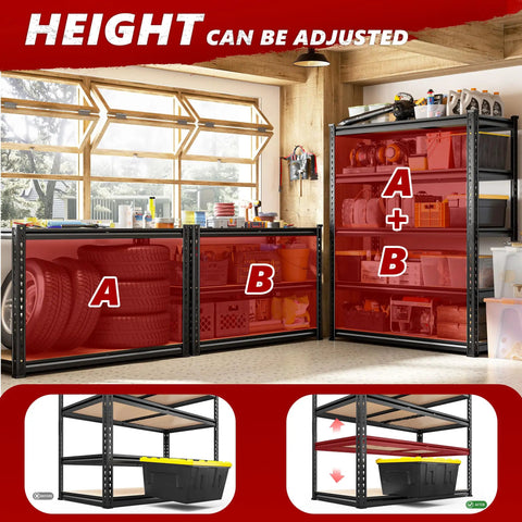 Beefy 2400 Lbs Garage Shelving System With 5 Adjustable Tiers Heavy Duty Storage Shelves shown in home garage setting