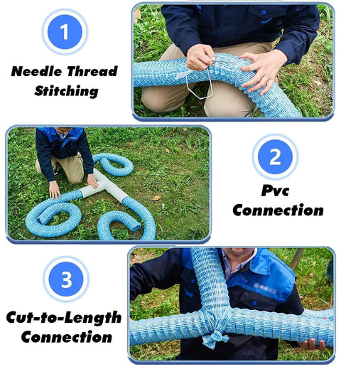 Perforated Corrugated PVC Drainage Hose With Expandable Infiltration Pipe, installation steps, needle stitching, PVC connection, cutting