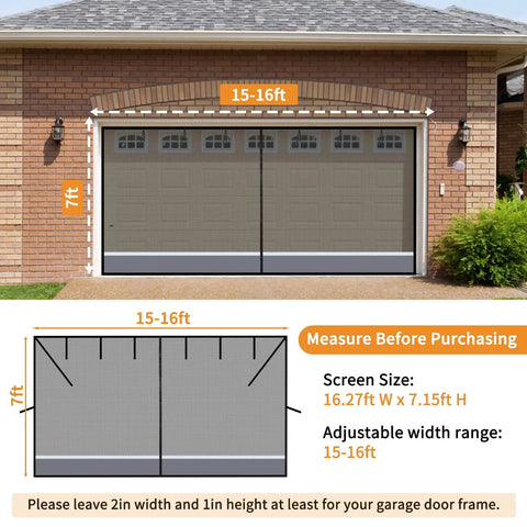 16 By 7 Foot Garage Door Screen For Two Car Garage Super Easy Install With Strong Magnetic Closure retractable mesh on garage