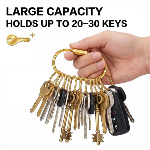 Six Pack Gold Carabiner Key Ring Clips With Brass Screw Lock For Backpacks holding multiple keys